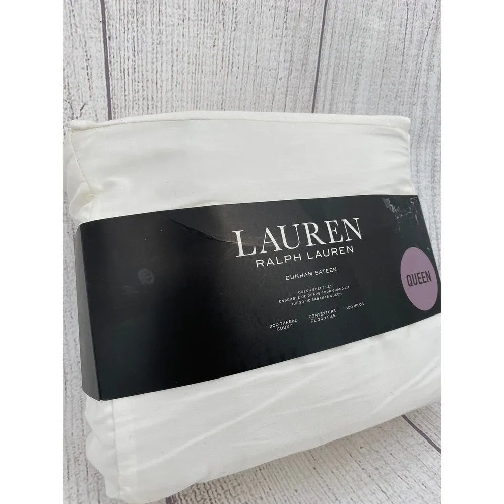 Lauren Ralph Lauren Sheet Set Queen White Dunham Sateen 300 TC Deep Pocket Crisp